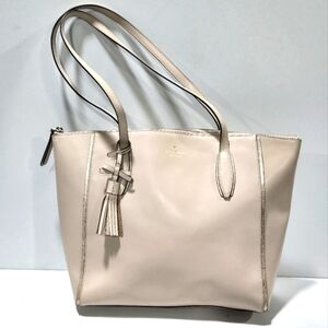 Kate Spade New York Kali Tote Bag Beige Pink Leather Shoulder Bag Purse